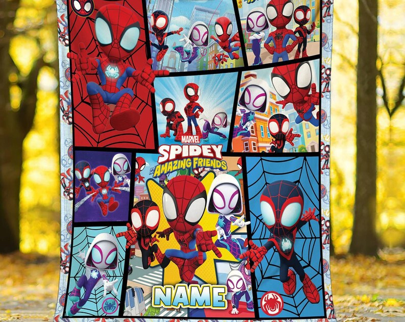 Personalized spidey and amazing friends fleece blanket, spidey throw blanket for couch sofa, spiderman birthday gift Quilt Blanket