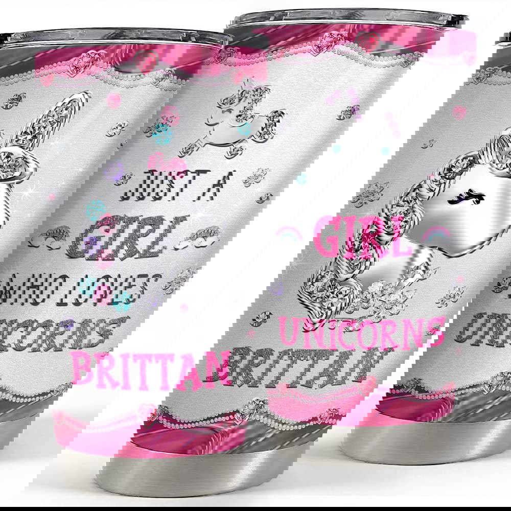 Personalized tumbler just a girl who loves unicorns jewelry drawing style Personalized Tumbler