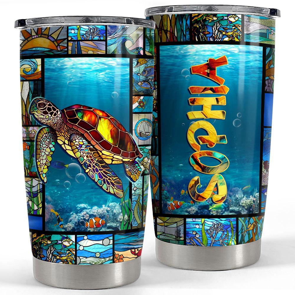 Personalized turtle tumbler stained glass drawing Personalized Tumbler