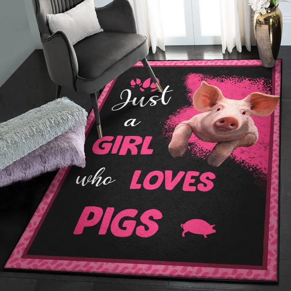 Pig area rugs for living room, girl loves pig rug Rectangle Rug