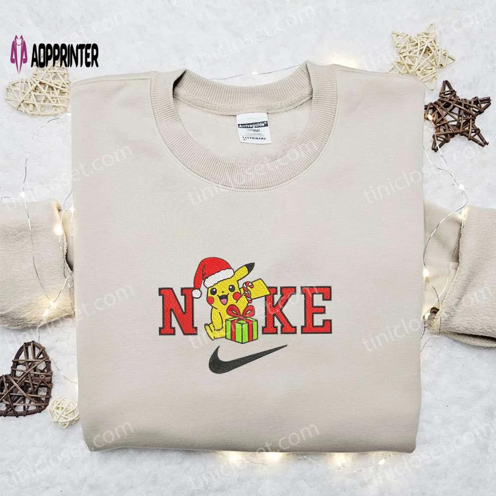 Pikachu x nike embroidered sweatshirt: merry christmas box shirt best gift ideas Embroidered Shirt