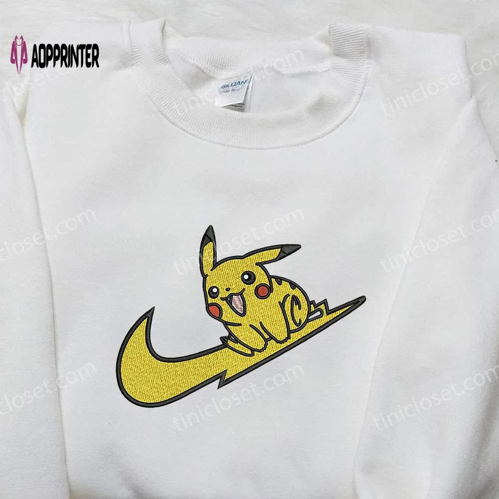 Pikachu x nike swoosh embroidered sweatshirt – pokemon & nike inspired shirt Embroidered Shirt