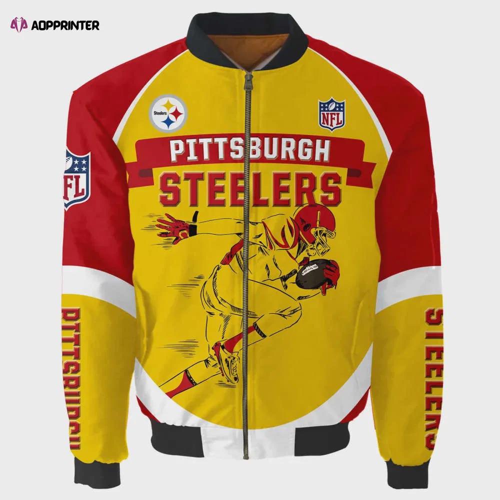 Pittsburgh steelers players running pattern bomber jacket – yellow and red Bomber Jacket