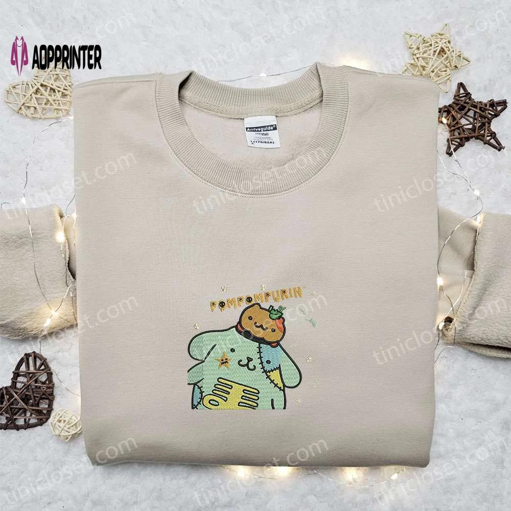 Pompompurin zombie embroidered sweatshirt: cartoon hoodie for cute halloween shirt Embroidered Shirt