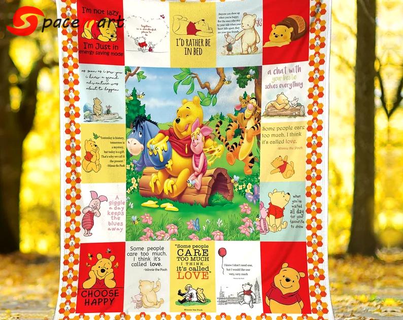 Pooh bear fleece blanket, pooh and friends throw blanket for couch sofa, gift for kids, christmas gift Quilt Blanket