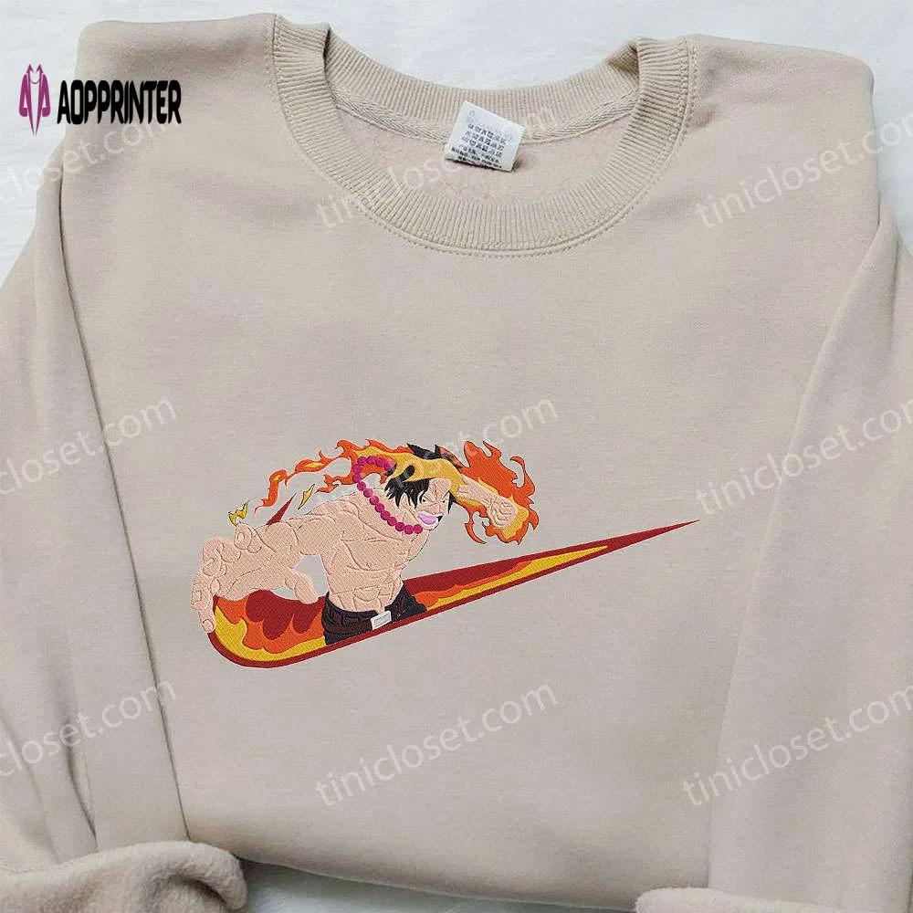 Portgas d ace x nike embroidered hoodie & one piece nike inspired shirt – unique apparel collection Embroidered Shirt