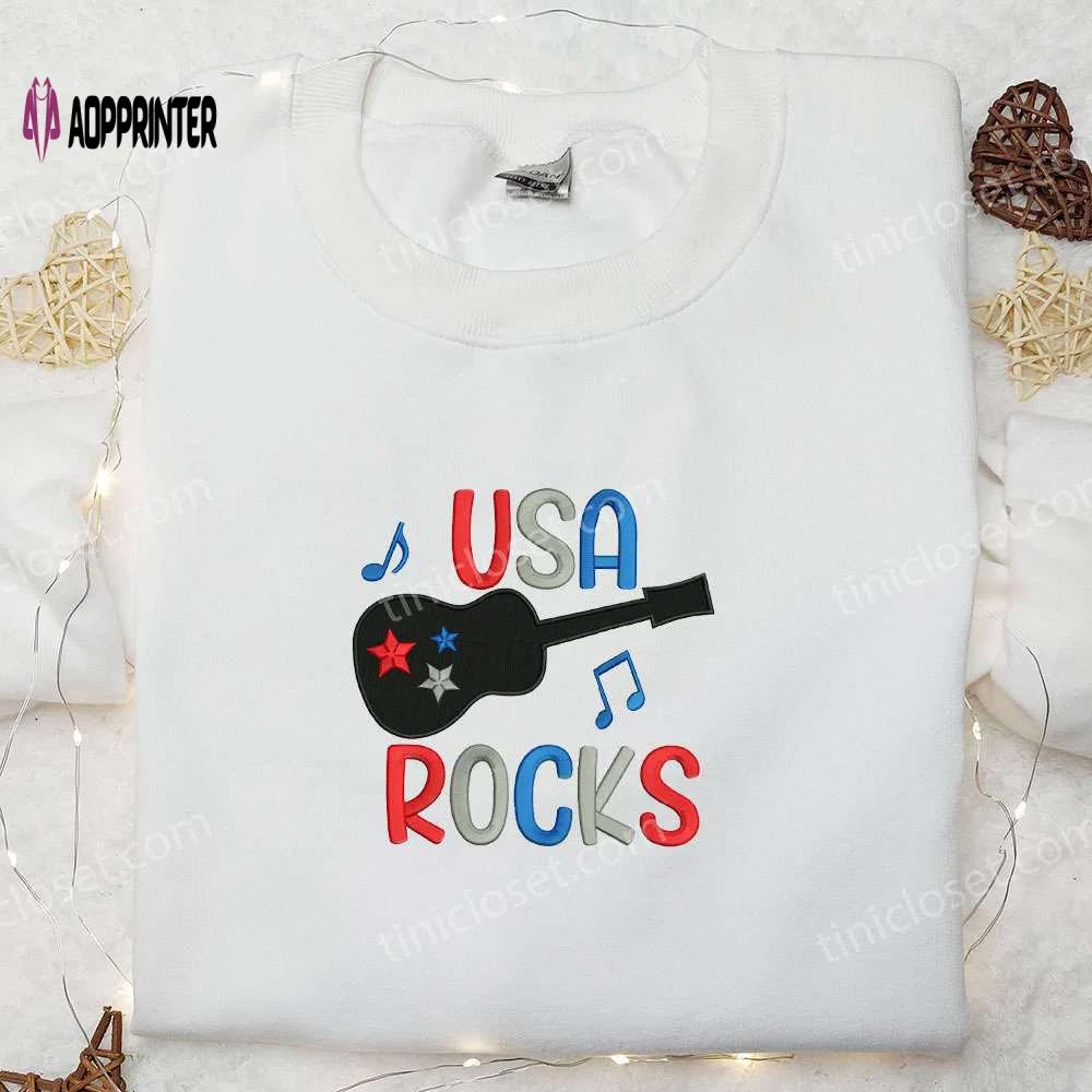 Rock the fourth with usa guitar embroidered shirt – best patriotic national day gift Embroidered Shirt