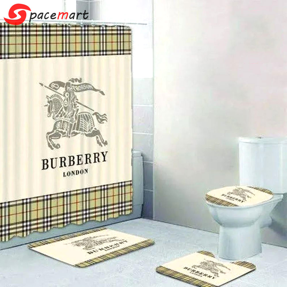 Rugs in living room and bedroom - Burberry london bathroom set hot 2023 luxury shower curtain bath rug mat home decor 302 Bathroom Accessory Sets