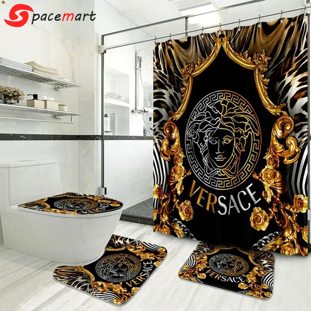 Rugs in living room and bedroom - Gianni versace medusa bathroom set hot 2023 luxury shower curtain bath rug mat home decor 286 Bathroom Accessory Sets