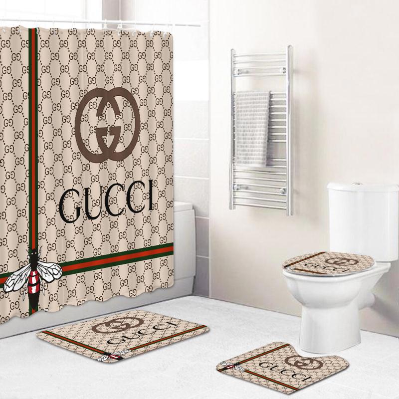 Rugs in living room and bedroom - Gucci bathroom set hot 2023 luxury shower curtain bath rug mat home decor 311 Bathroom Accessory Sets