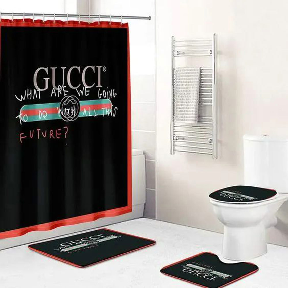 Rugs in living room and bedroom - Gucci black bathroom set hot 2023 luxury shower curtain bath rug mat home decor 236 Bathroom Accessory Sets