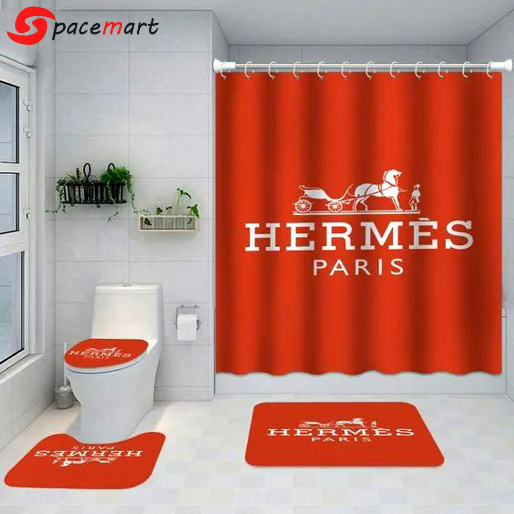 Rugs in living room and bedroom - Hermes paris bathroom set hot 2023 luxury shower curtain bath rug mat home decor 301 Bathroom Accessory Sets