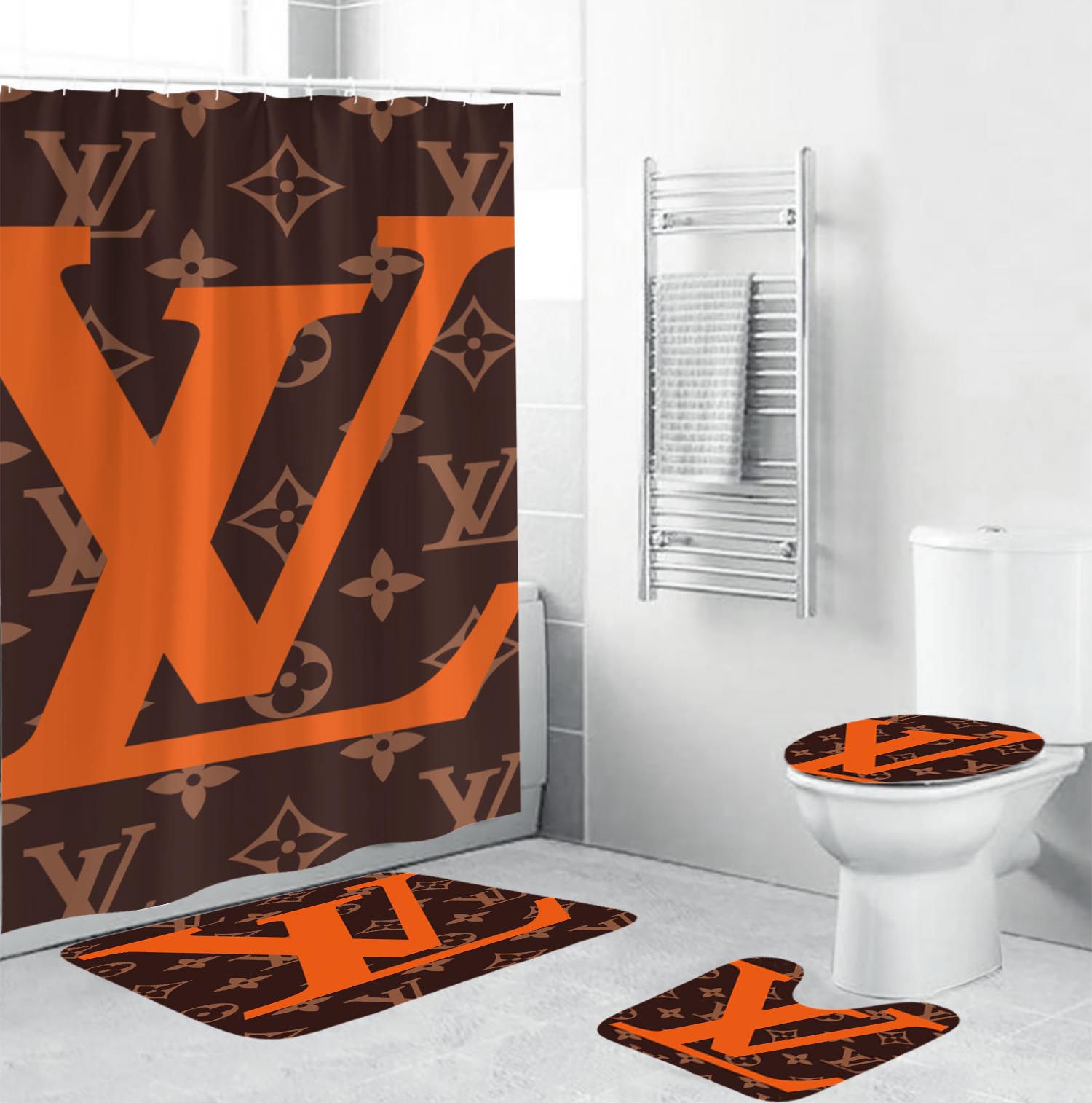 Rugs in living room and bedroom - Louis vuitton lv bathroom set hot 2023 luxury shower curtain bath rug mat home decor 95 Bathroom Accessory Sets