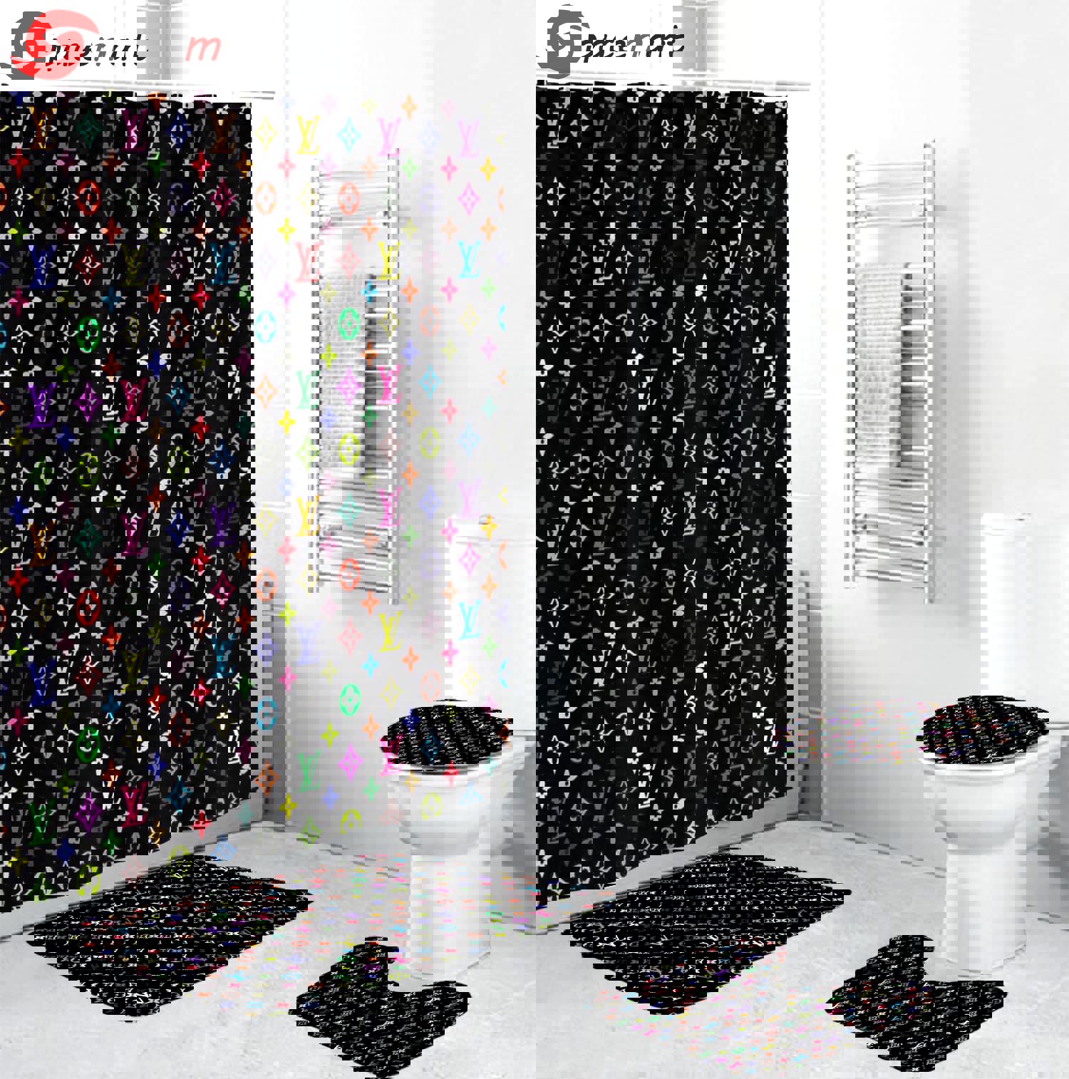 Rugs in living room and bedroom - Louis vuitton lv multicolor bathroom set hot 2023 luxury shower curtain bath rug mat home decor 103 Bathroom Accessory Sets