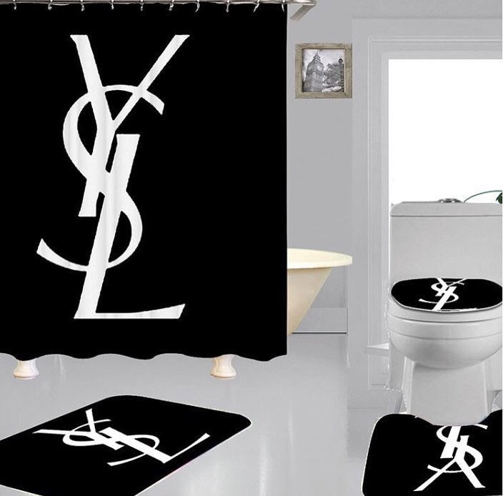 Rugs in living room and bedroom - Yves saint laurent bathroom set hot 2023 luxury shower curtain bath rug mat home decor 310 Bathroom Accessory Sets