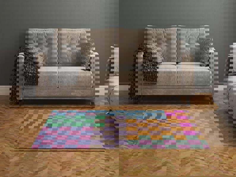Rugs in living room and bedroom checkerboard collage rug- 70s retro checkered rug- indie room decor- danish pastel checkerboard rug- groovy y2k decor- wavy checked rug Rectangle Rug
