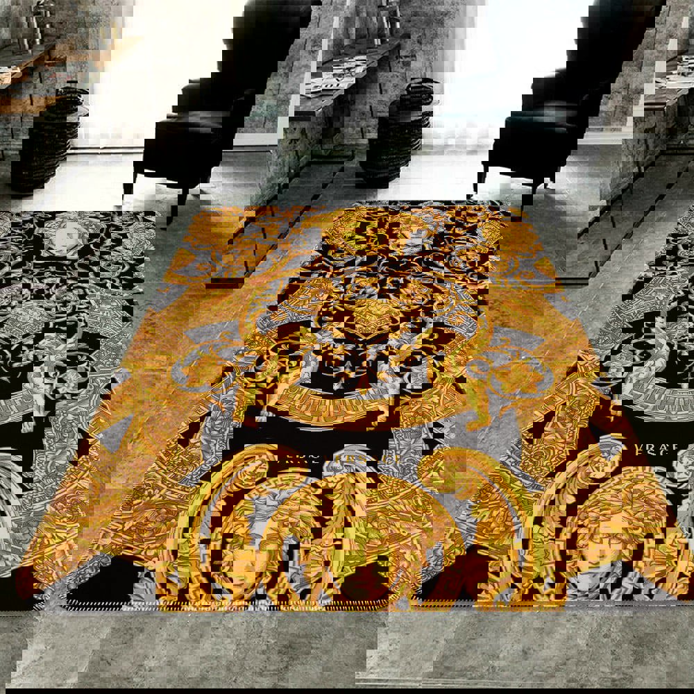 Rugs in living room and bedroom versace golden logo fashion limited luxury brand premium rug carpet home decor Rectangle Rug