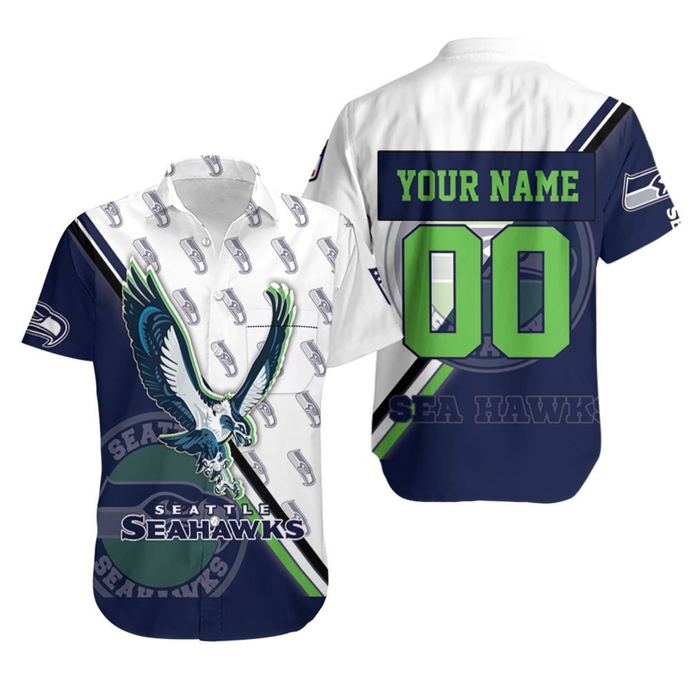 Seattle seahawks logo custom your name number hawaiian shirt Hawaii Shirt Shorts & Flip Flops