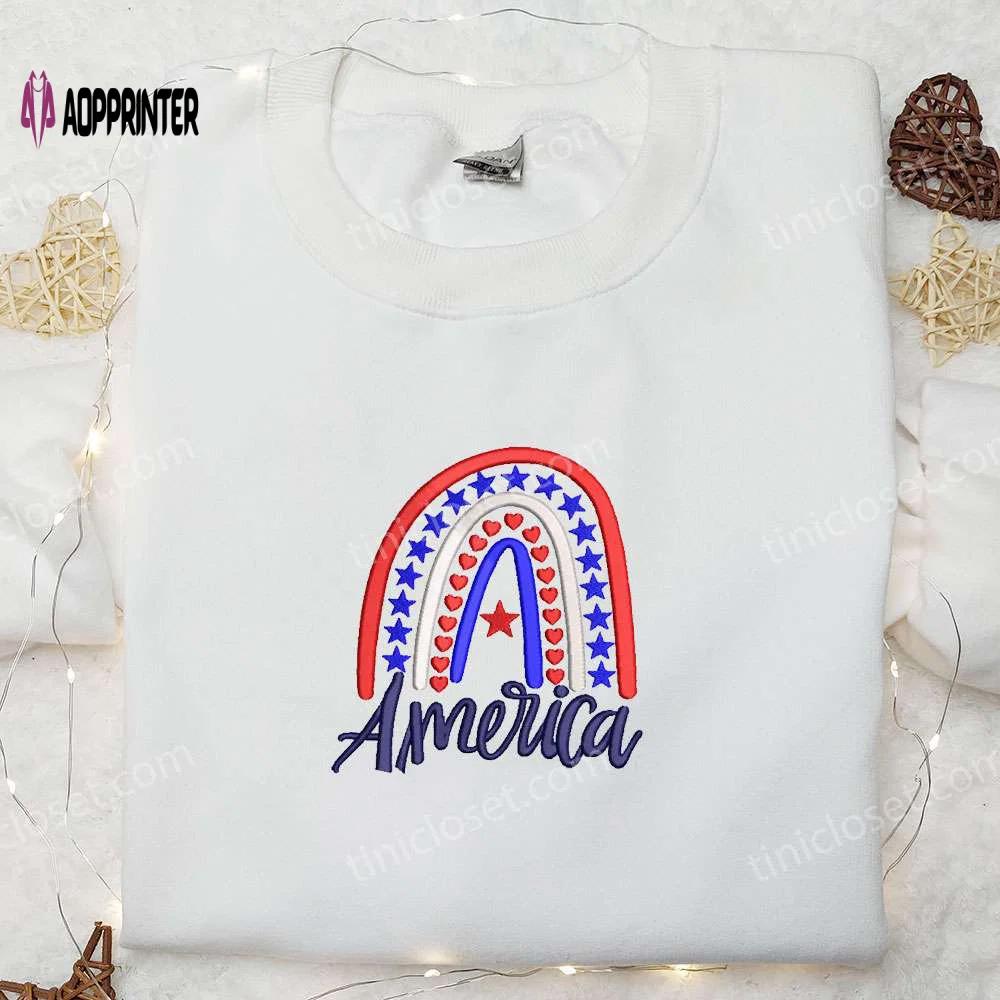 Shop the best patriotic america rainbow embroidered shirt – perfect national day gifts! Embroidered Shirt