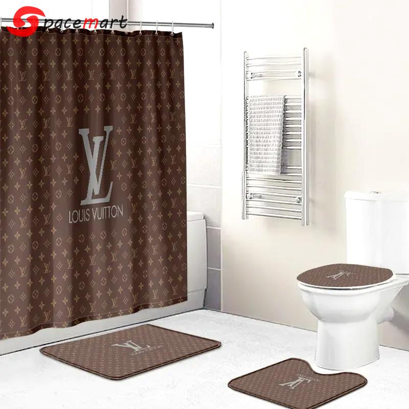 Shower curtains louis vitton brown logo beige full bathroom sets 391 Bathroom Set
