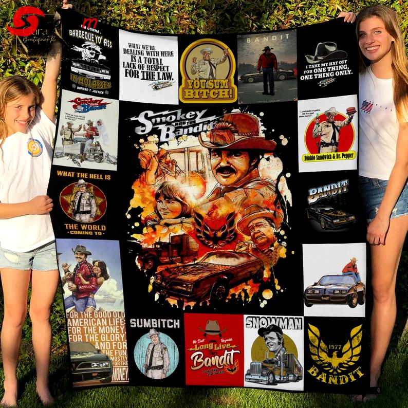Smokey and the bandit movie fleece blanket, mink sherpa blanket, smokey and the bandit blanket, road action movie quilt, bandit blanket Quilt Blanket