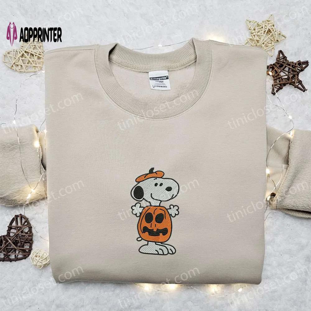 Snoopy pumpkin embroidered shirt & peanuts halloween sweatshirt – best family halloween gift ideas Embroidered Shirt