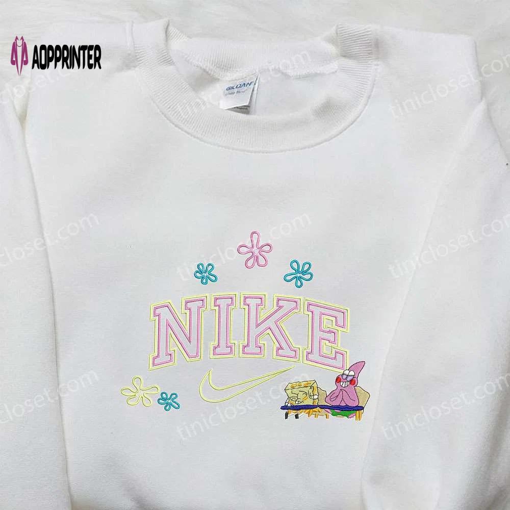 Spongebob & patrick x nike embroidered sweatshirt: cartoon shirt nike inspired design Embroidered Shirt