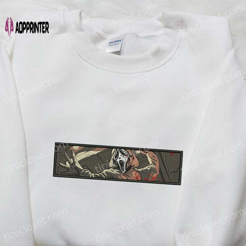 Spooky ghost face embroidered shirt: perfect halloween gift for horror lovers Embroidered Shirt
