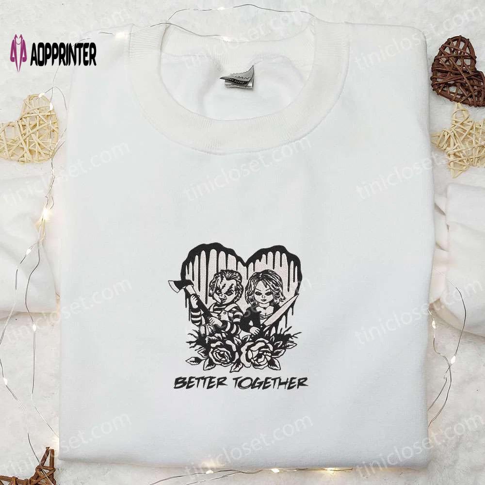 Spooky halloween embroidered shirt: better together chucky and tiffany – perfect family gift Embroidered Shirt