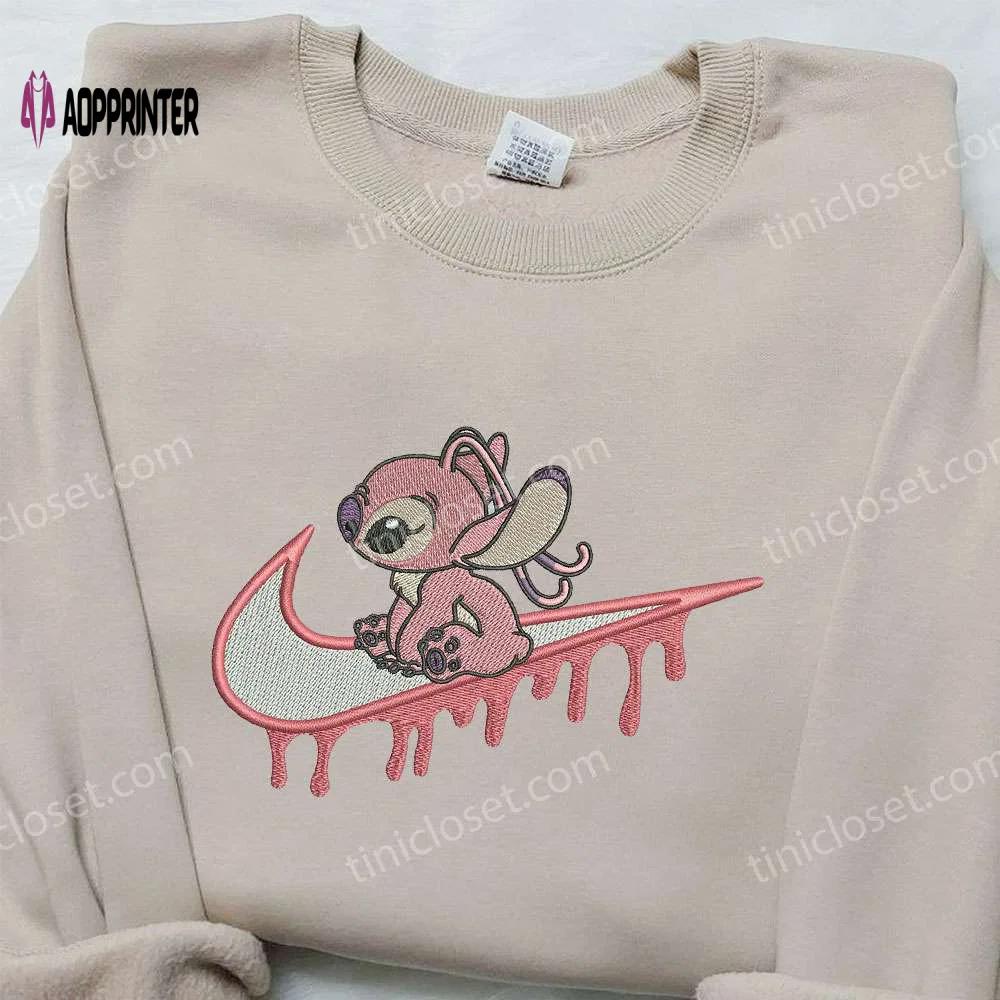 Stitch angel x nike embroidered shirt: lilo & stitch custom design Embroidered Shirt
