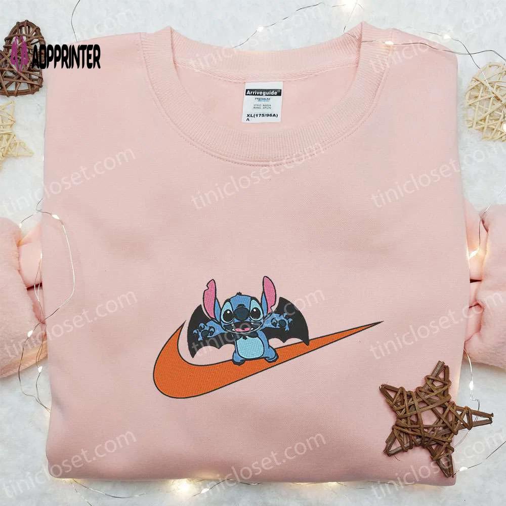 Stitch bat x swoosh embroidered sweatshirt – lilo and stitch disney shirt best halloween gift Embroidered Shirt