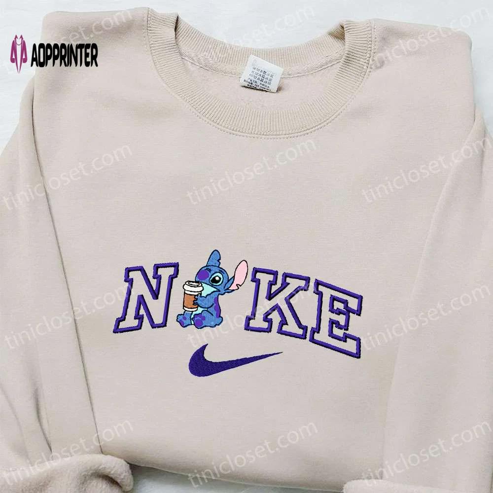 Stitch coffee x nike cartoon hoodie lilo and stitch embroidered shirt nike inspired tee Embroidered Shirt