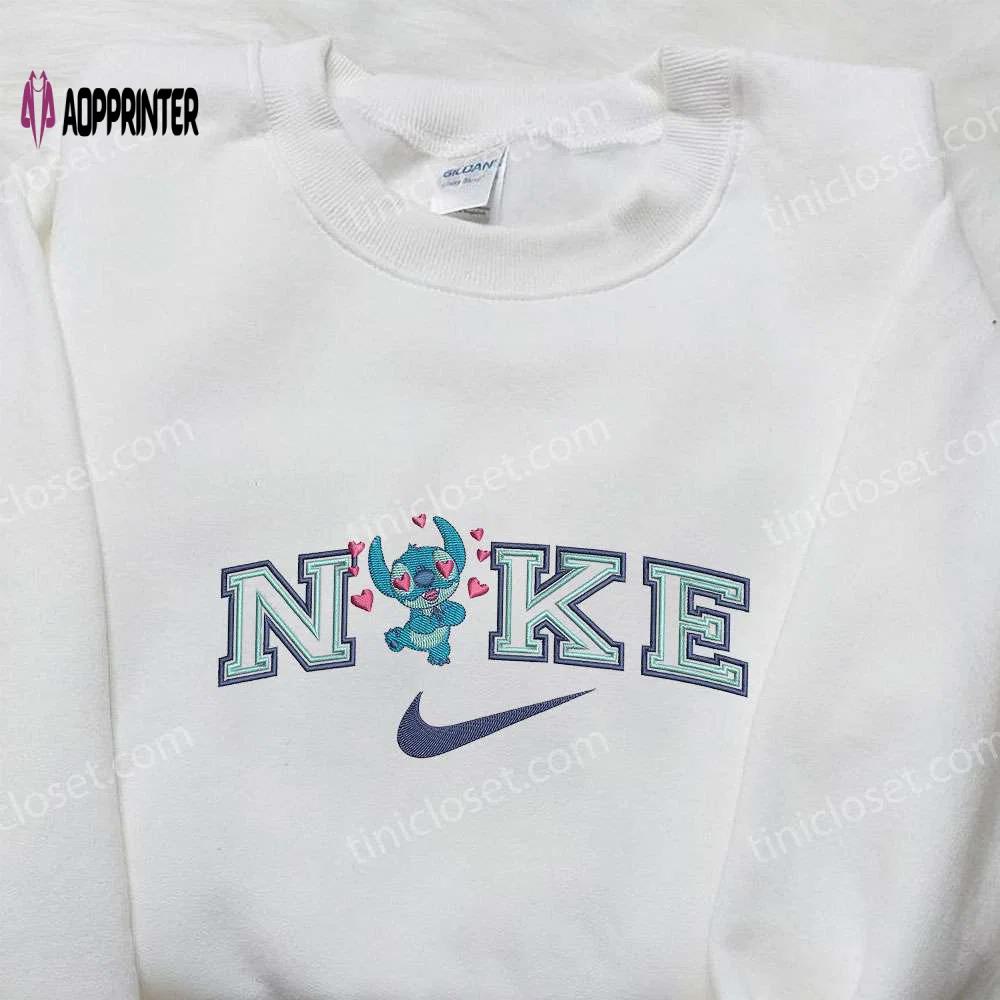 Stitch love x nike embroidered sweatshirt: lilo and stitch cartoon shirt – nike inspired design Embroidered Shirt