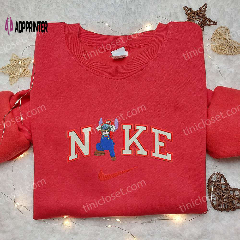 Stitch mario x nike embroidered sweatshirt: best birthday gift idea nike inspired shirt Embroidered Shirt