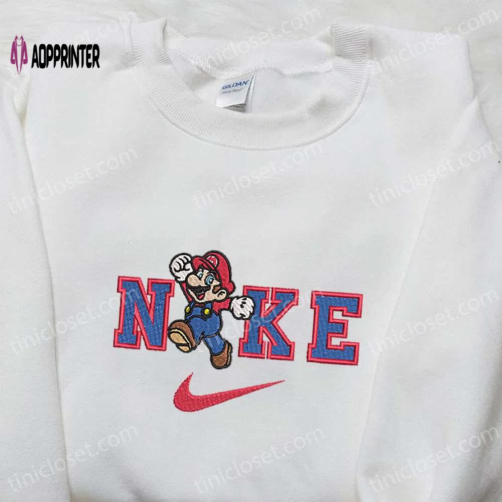 Super mario x nike cartoon embroidered shirt: fun & stylish nike inspired apparel Embroidered Shirt