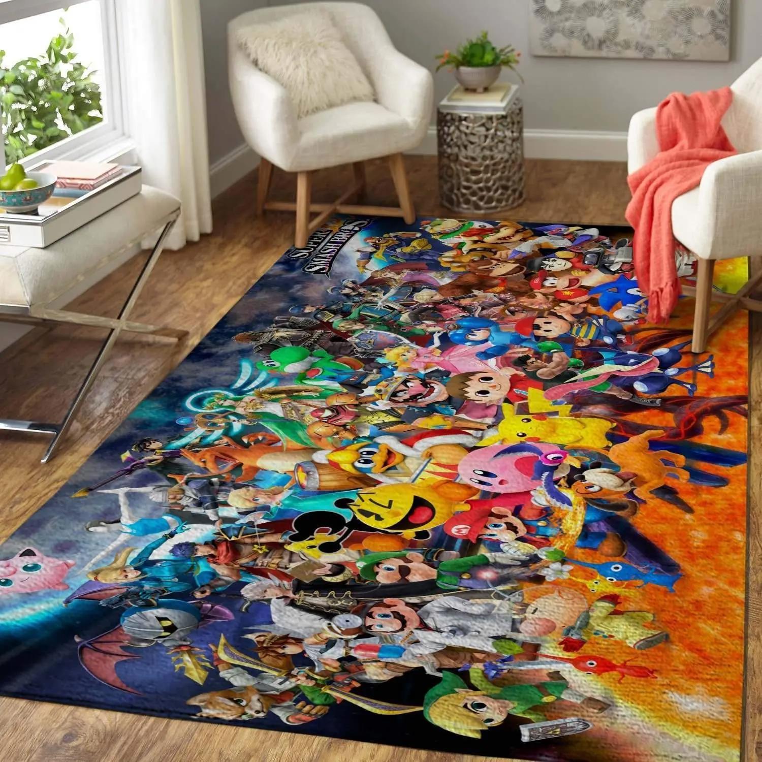 Super smash bros. characters area rug gaming home decor area rug living room carpet rug regtangle carpet floor decor home decor Rectangle Rug