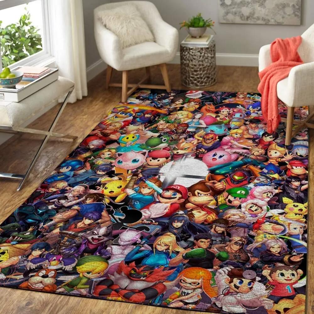 Super smash bros. ultimate area rug nintendo video game carpet gamer living room rugs rug regtangle carpet floor decor home decor v5545 Rectangle Rug