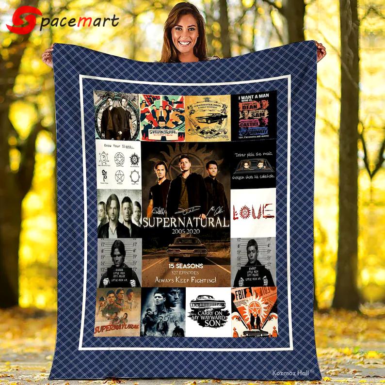 Supernatural fleece blanket, supernatural blanket, dean winchester blanket, supernatural fan gifts, birthday gifts, christmas gifts Quilt Blanket