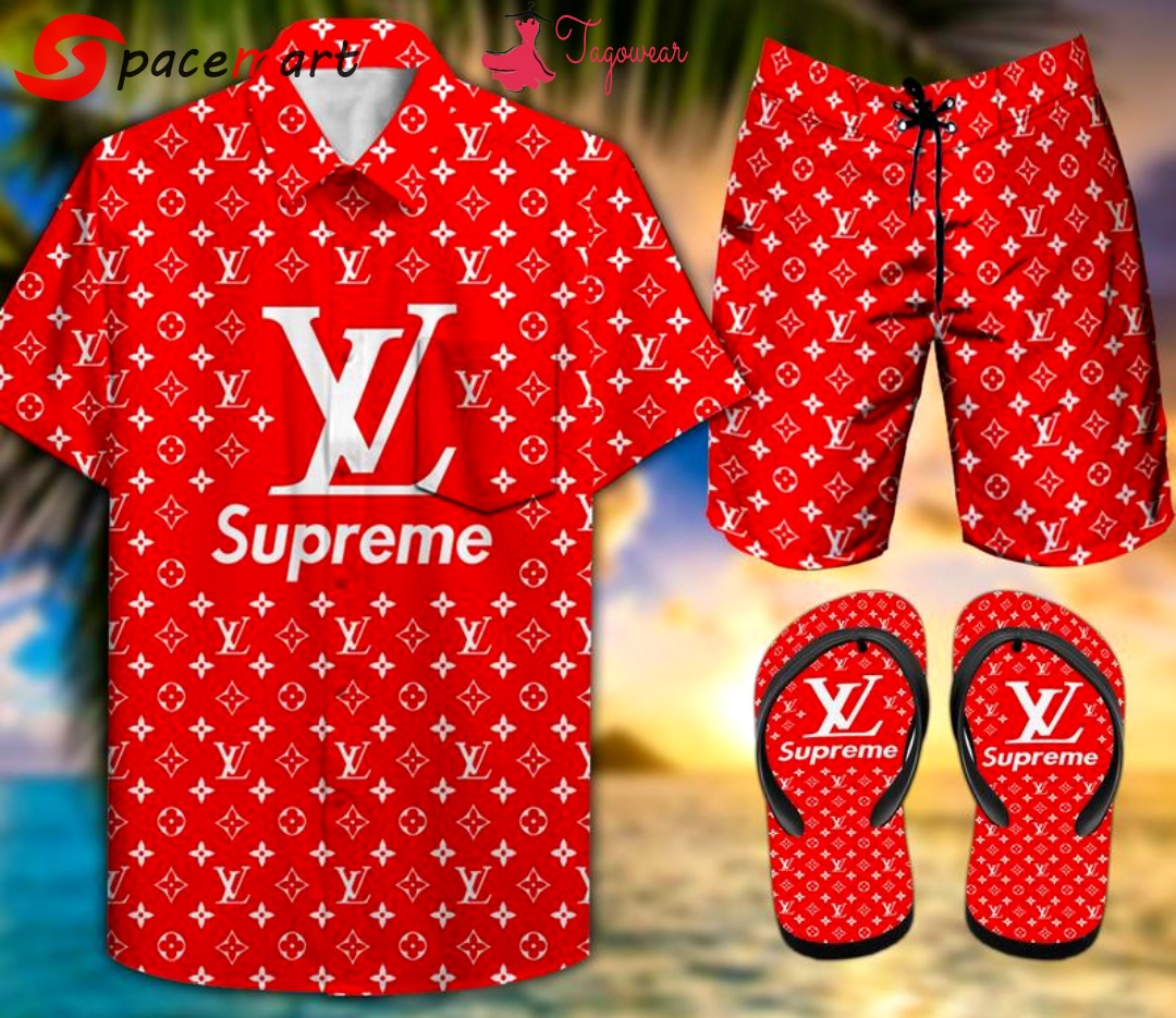 Supreme combo hawaiian shirt, beach shorts flip flops luxury summer clothes style #159 Hawaii Shirt Shorts & Flip Flops