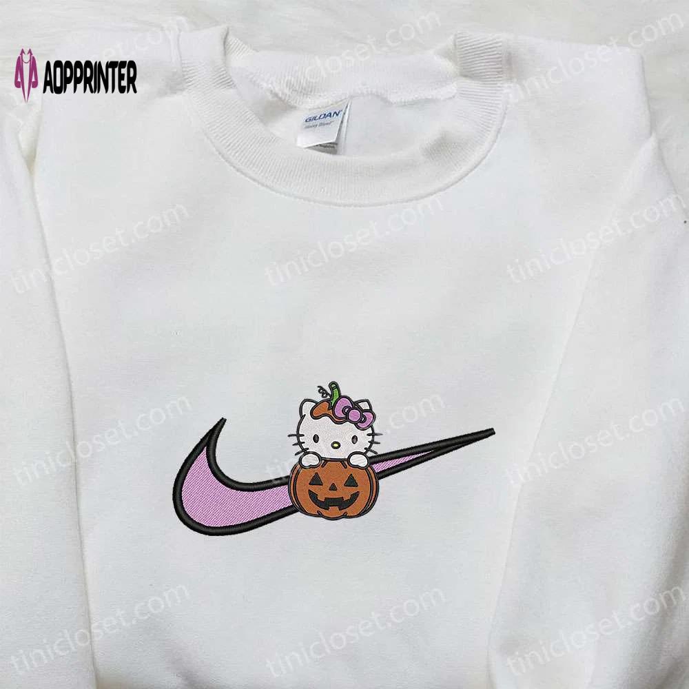Swoosh x hello kitty halloween pumpkin sweatshirt: nike anime hoodie best gifts for daughter Embroidered Shirt