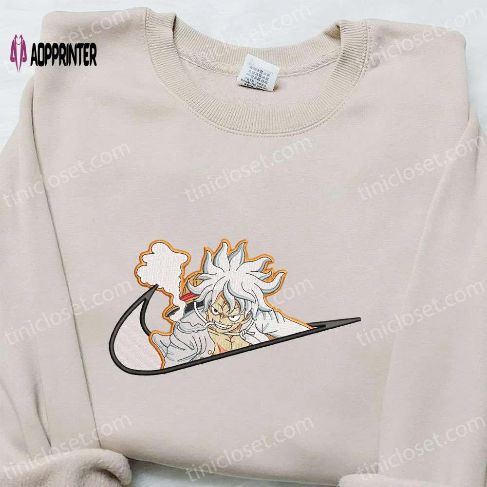 Swoosh x monkey d luffy gear 5 embroidered sweatshirt: one piece shirt perfect family gift Embroidered Shirt