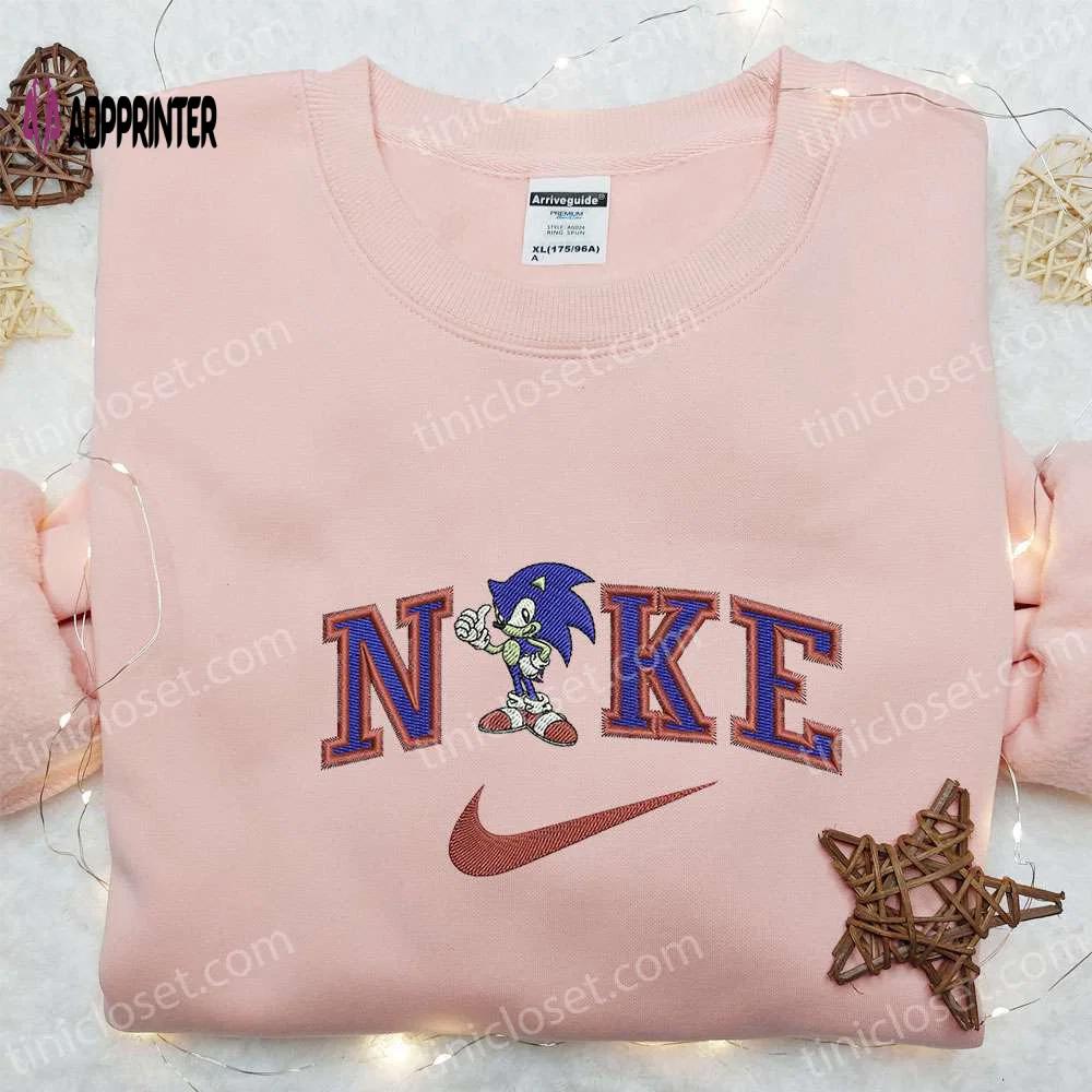 Swoosh x sonic movie shirt & cartoon hoodie: custom nike embroidered t-shirt collection Embroidered Shirt