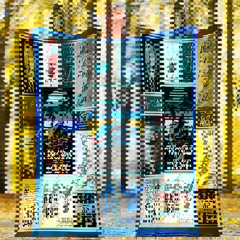 The ocean is where i belong fleece blanket quilt surf surfer surfing fleece blanket quilt Quilt Blanket