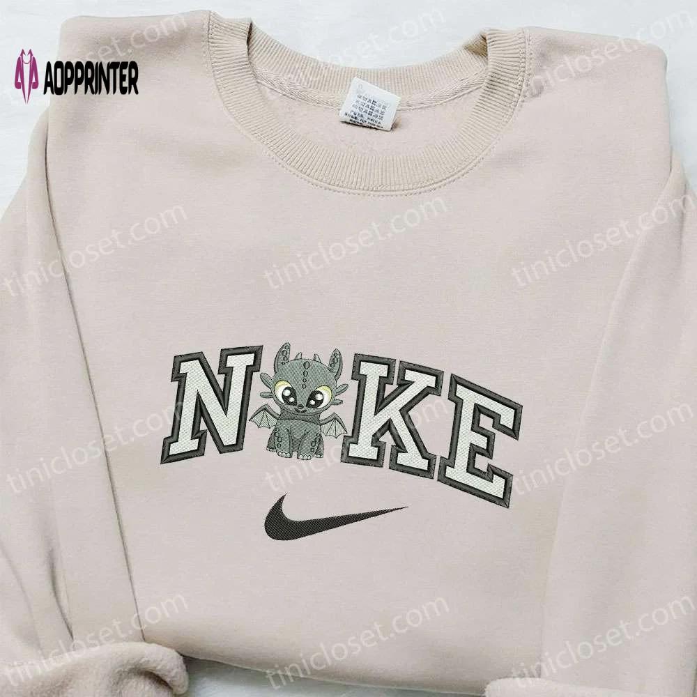 Toothless x nike cartoon embroidered sweatshirt disney characters shirt nike inspired tee Embroidered Shirt