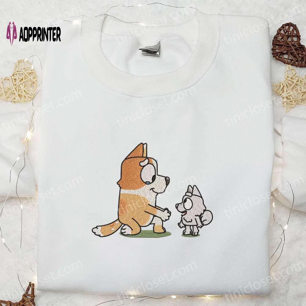 Unique aunty brandy & pom pom embroidered shirt bluey cartoon hoodie – best family gift idea Embroidered Shirt