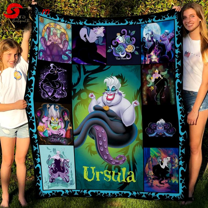 Ursula the little mermaid fleece blanket, mink sherpa blanket, ursula blanket, sea witch quilt, the little mermaid 1989 blanket Quilt Blanket
