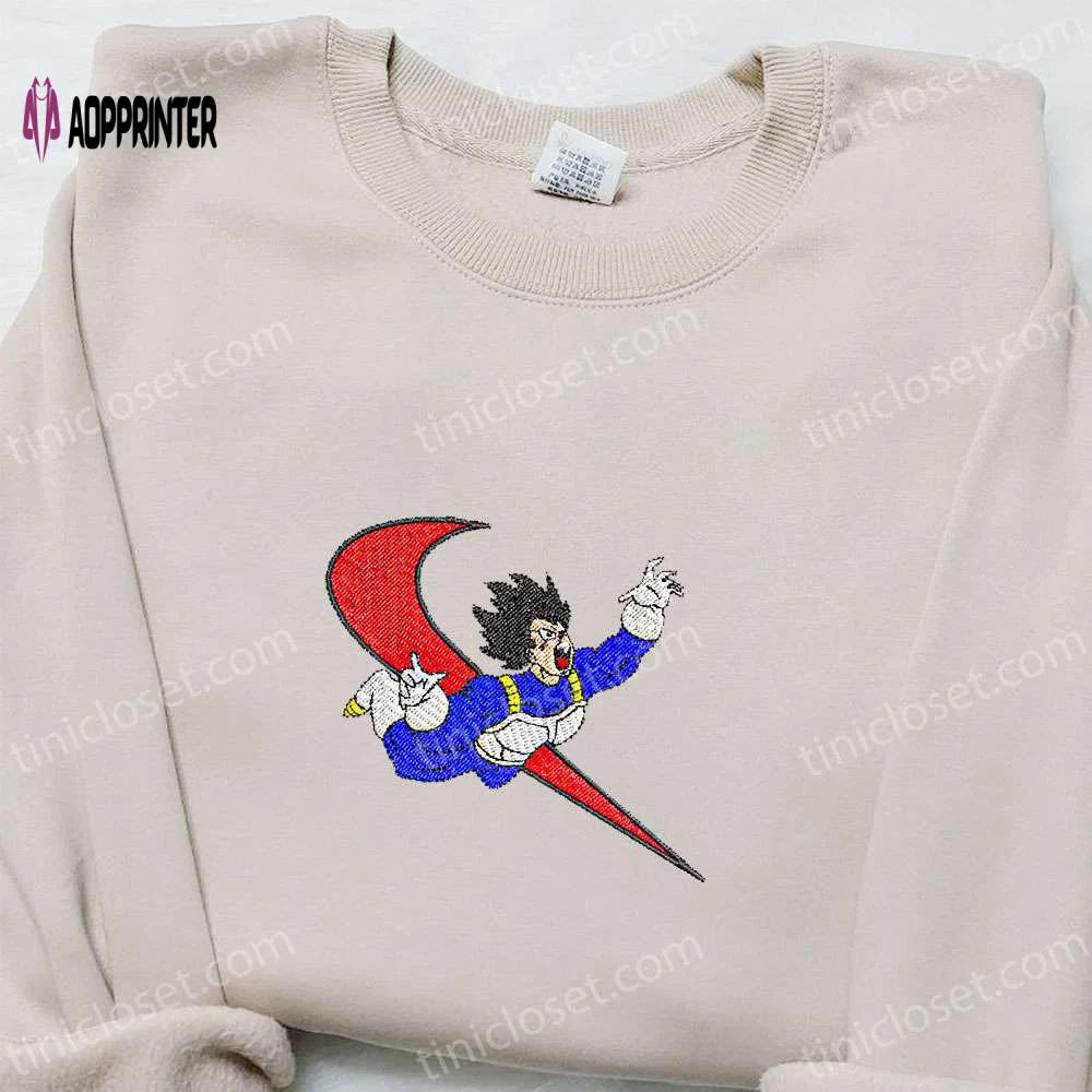 Vegeta x swoosh anime embroidered sweatshirt: dragon ball shirt perfect family gift Embroidered Shirt