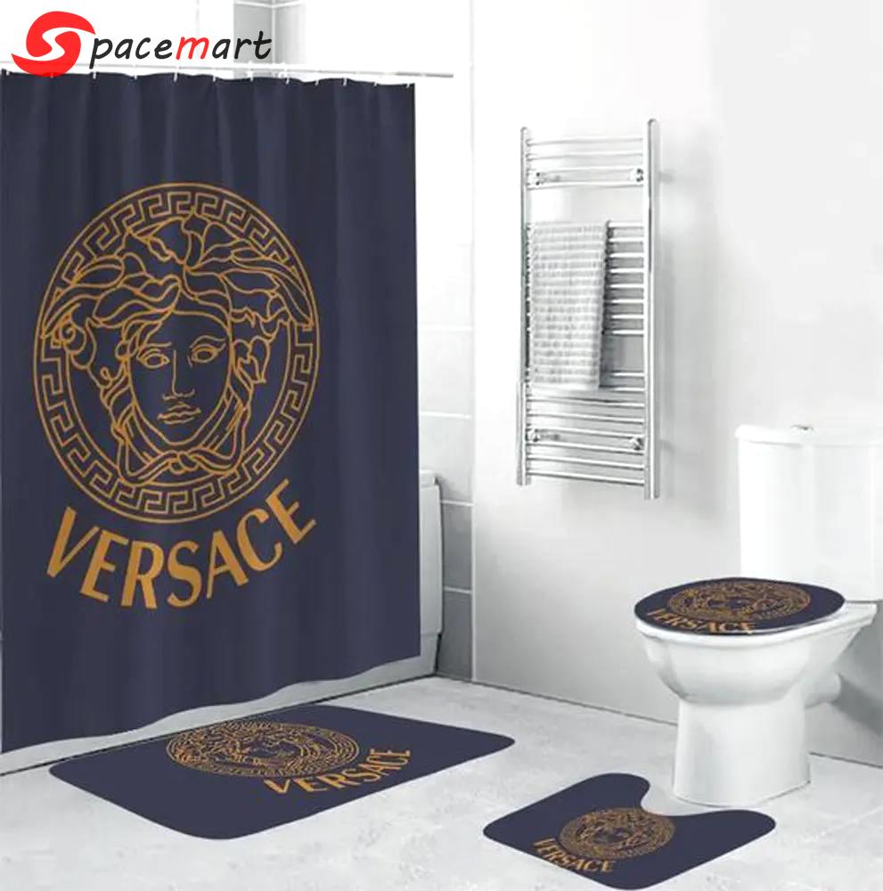 Versace blue fashion bathroom set luxury shower curtain bath rug mat home decor Bathroom Set