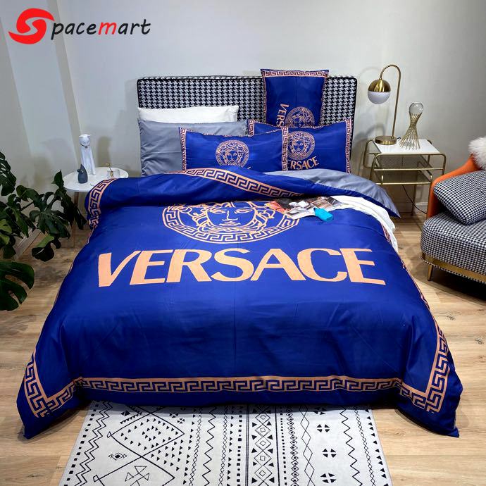 Versace blue luxury brand bedding set bedspread duvet cover set home decor Bedding Sets