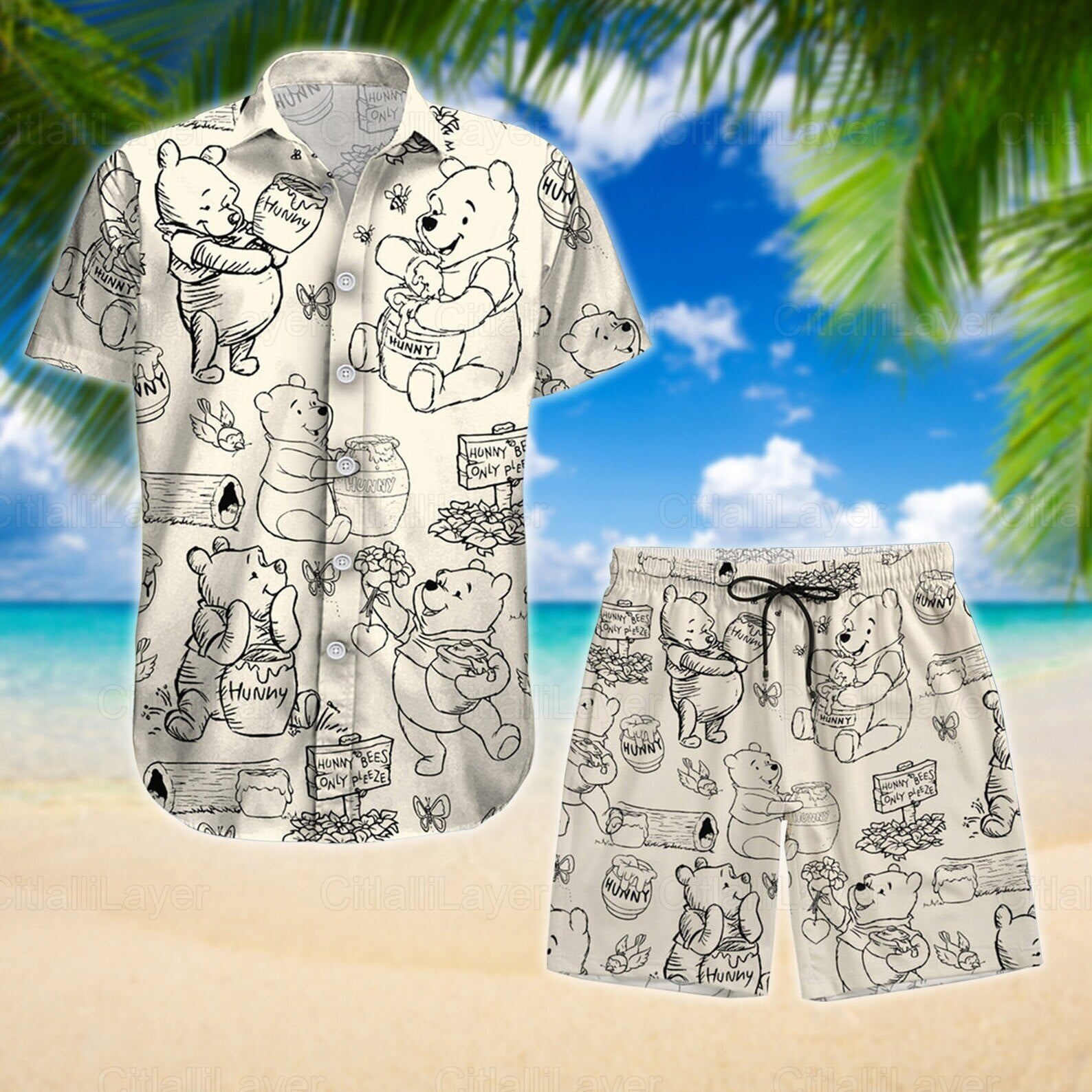 Winnie the pooh hawaii set 3d hawaiian shirt Hawaii Shirt Shorts & Flip Flops